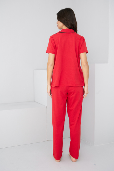 Siyah İnci Red Heart Piping Detailed Knitted Pajama Set7891