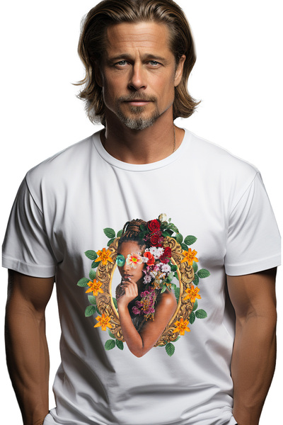 StoryGift Romania Tricou Barbati Cu Rama, Portret, Femeie, Flori, Ochelari De...