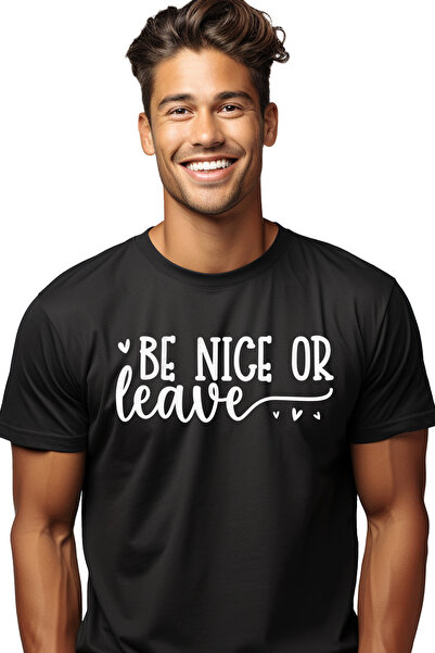 StoryGift Romania Tricou Barbati Cu Inimioare Si Mesajul "be Nice Or Leave" -...