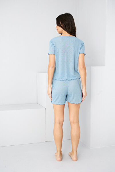 Siyah İnci Set pantaloni scurți tricotați ajurat/perforați indigo Pointel7892