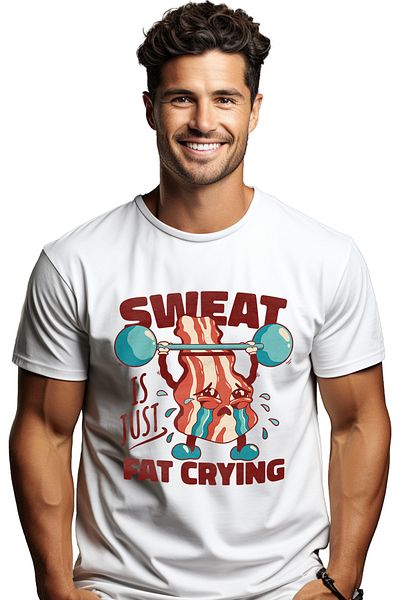 StoryGift Romania Tricou bărbătesc cu o felie de bacon ridicând greutăți, text în engleză Sweat Is Just Stg