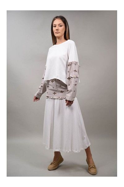 Y TWO WOMEN Fusta Lunga In Blocuri Cu Broderie Aplicata Siren Bej M-l