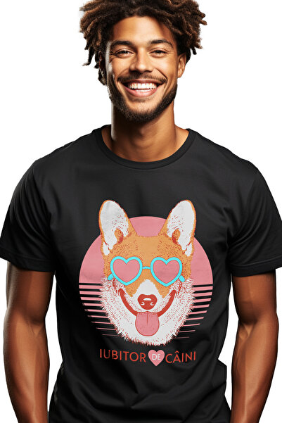 StoryGift Romania Tricou Barbati Caine Cu Ochelarii Forma Inima Si Limba Scoa...