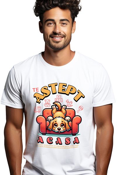 StoryGift Romania Men's T-shirt dog bored at home waiting for you, master, fluffy and loyal animal with print