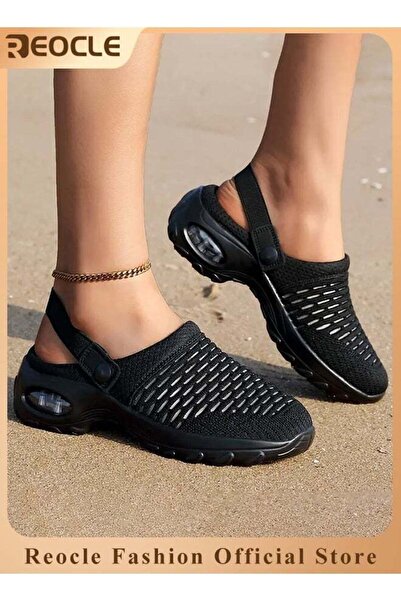 REOCLE Women's Sandals Air Cushion Platform Mesh Sandals Lightweight Sneaker Mules Sandals