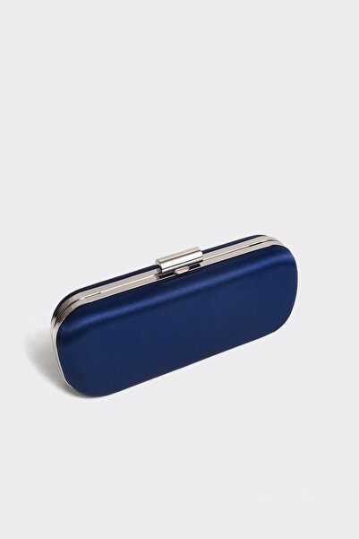 Berlesi Geantă de seară cu capac din satin albastru bleumarin