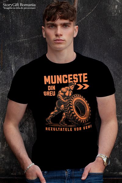 StoryGift Romania Tricou Barbati Om Puternic Exercitii Fizice Sport Gym Motivat Cu Imprimeu Pe Fata, 100% Bustg