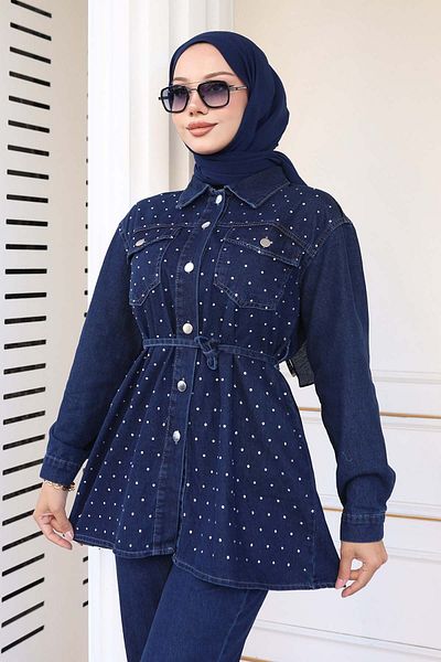 benguen Stone Detailed Tie Suit Navy Blue 373