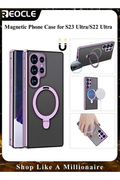 REOCLE Magnetic Phone Case Double-Sided Protection Metal Frame Phone Case for Samsung S22 Ultra