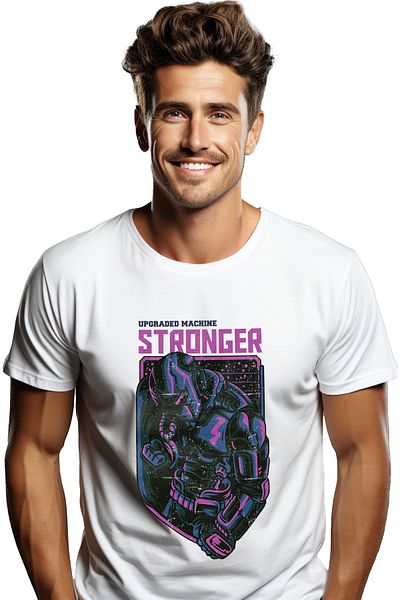 StoryGift Romania Tricou bărbătesc cu robot violet în picioare, inteligență artificială, tehnologie avansată