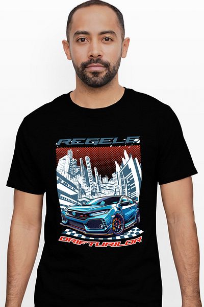 StoryGift Romania Tricou Barbati Regele Drifturilor Masina In Oras Viteza Viata De Noapte Cu Imprimeu Pe Fat Stg