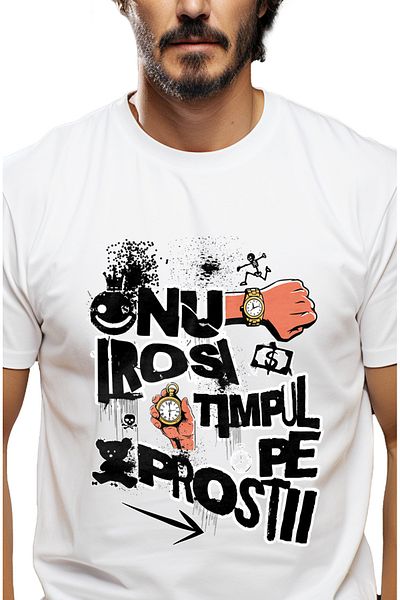 StoryGift Romania Tricou Barbati Citat Motivational Nu-ți Irosi Timpul Pe Prostii Cu Imprimeu Pe Fata, 100% Stg