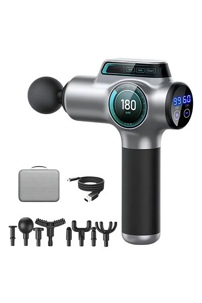 Velixo Aparat de masaj muscular Pro, 99 de viteze, 8 capete, LCD, 3200 rpm, silențios, relaxare profundă a țesuturilor, geantă inclusă