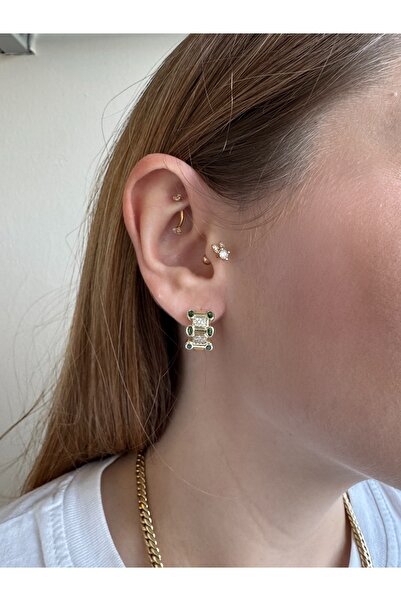 Gilia Jewelry Yeşil Taşlı Serenay Küpesi