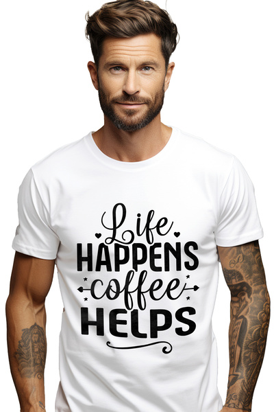 StoryGift Romania Tricou bărbătesc pentru iubitorii de cafea cu textul „viața...