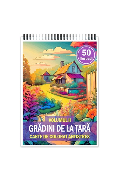 Legendary Gifts Carte de colorat antistres, 50 de ilustrații Grădini rurale - Volumul II, Format: A4,