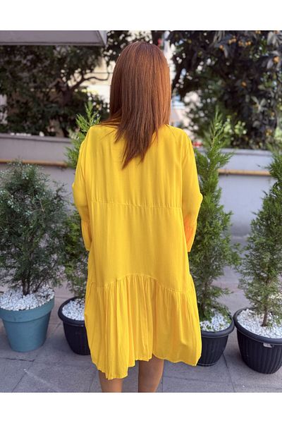 DenizEge L-Ruffle Viscose Dress Yellow