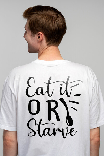 StoryGift Romania Tricou bărbătesc cu mesajul în engleză „eat It Or Starve” -...