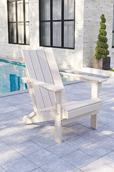 Garpim Beyaz Adirondack Serisi Düz Sırtlı Katlanır Sandalye, Beyaz Koltuk, Balkon, bahçe mobilyası