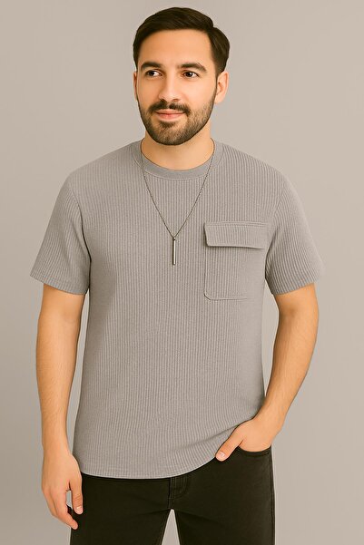 WAFRA Ανδρικό μπλουζάκι με κολιέ-τσέπη Seersucker Lycra ύφασμα (Slim Fit)