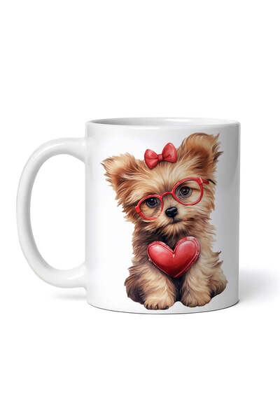 OEM Εξατομικευμένη λευκή κούπα, Γιορκσάιρ Τεριέ με γυαλιά και κόκκινο κάπρι τ...