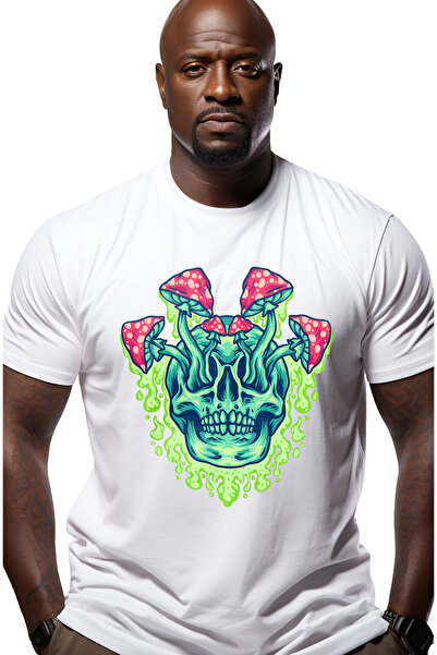 StoryGift Romania Tricou bărbătesc cu craniu, ciuperci, ilustrație abstractă,...