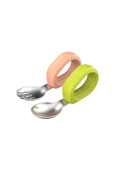 Flippy Set 3 Pieces for Baby Diversification, Flippy, Bowl, Spoon and Fork, Duck Model, Silicone and Stainl