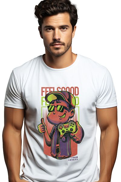 StoryGift Romania Men's T-Shirt With Boy With Sunglasses And Cap Holding Video Game Controller, Text STG