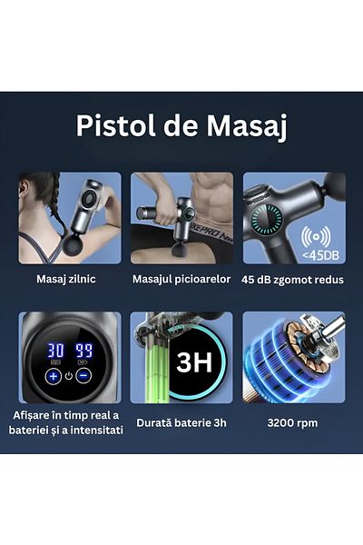 Velixo Aparat de masaj muscular Pro, 99 de viteze, 8 capete, LCD, 3200 rpm, silențios, relaxare profundă a țesuturilor, geantă inclusă