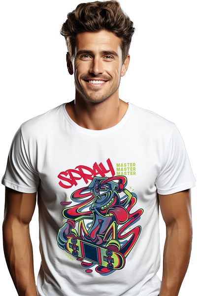 StoryGift Romania Tricou Barbati Cu Recipient De Spray De Graffiti Pe Skateboard, Text In Engleza Spray, Cu STG
