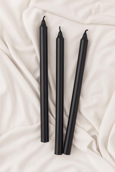 TR Turan Collection 3 Adet Şamdan Mumu Siyah Renk Sedefli Konik Mum