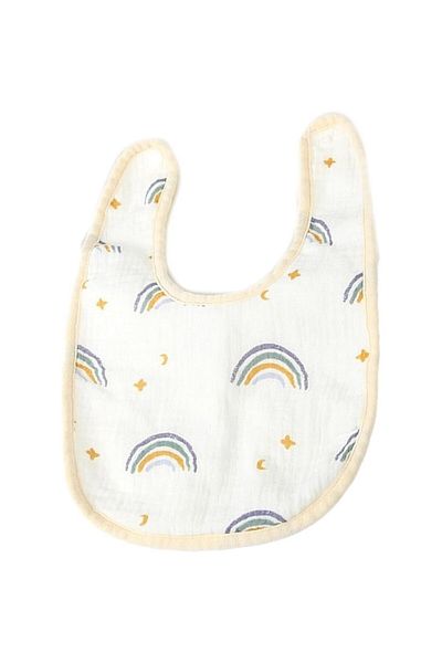 Flippy Bavetă Bebe U-shape, Bumbac, 0–12 Luni, Impermeabilă, Capse, Model Curcubeu, 21x30 Cm, Bej