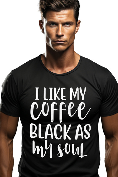 StoryGift Romania Tricou bărbătesc cu mesajul „Îmi place cafeaua neagră ca su...