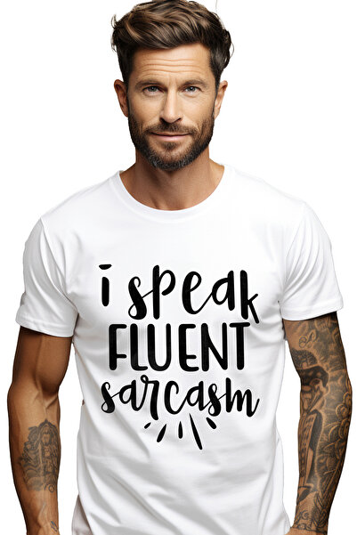 StoryGift Romania Tricou bărbătesc cu textul „vorbesc sarcasm fluent” cu impr...