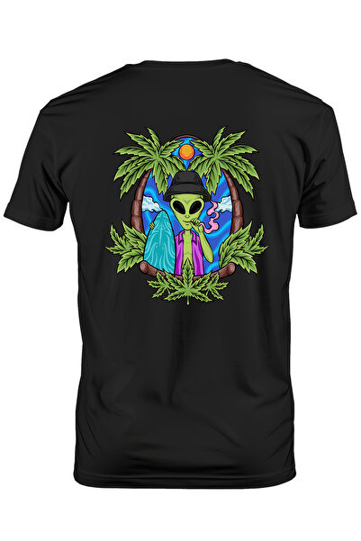 StoryGift Romania Men's T-shirt With Alien, Hippie, Palm Trees, Surf, Sun, Surfboard, Shirt, With Stg