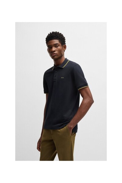 BOSS Logolu pamuk-pike polo yaka tişört