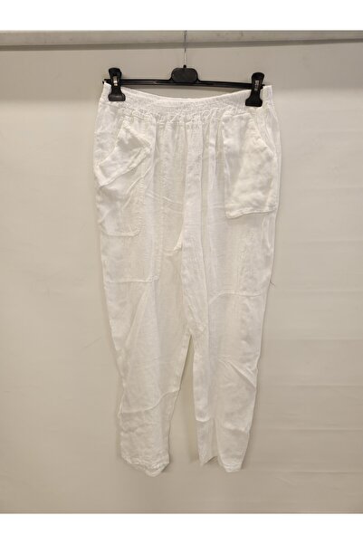 della moor White Women's Italian Slim Fit Straight Linen Trousers Size 38 - 42