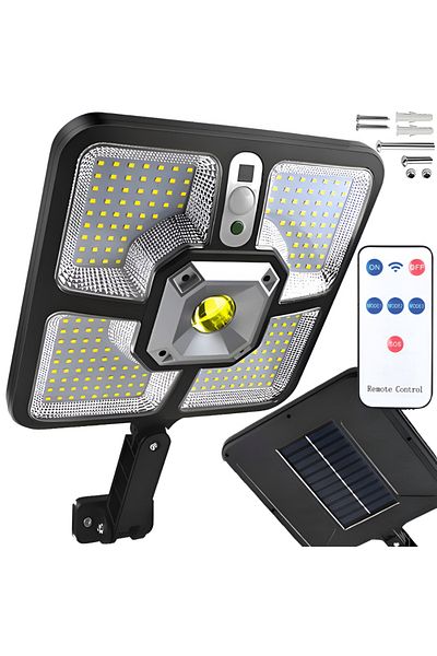 Velixo Solar Lamp 220 Smd Leds, Remote, Dusk & Motion Sensors, Ip65, Mount Arm, Built-in Solar Panel