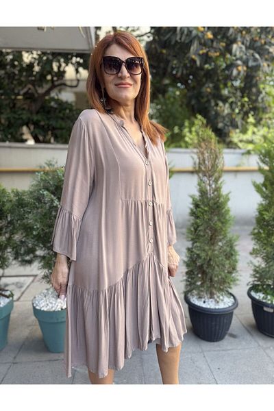 DenizEge L-Ruffle Φόρεμα Βισκόζης Βιζόν