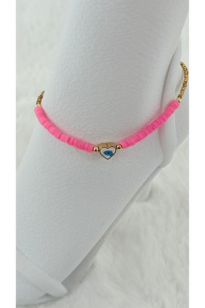 GM TAKI Pink Evil Eye Heart Anklet