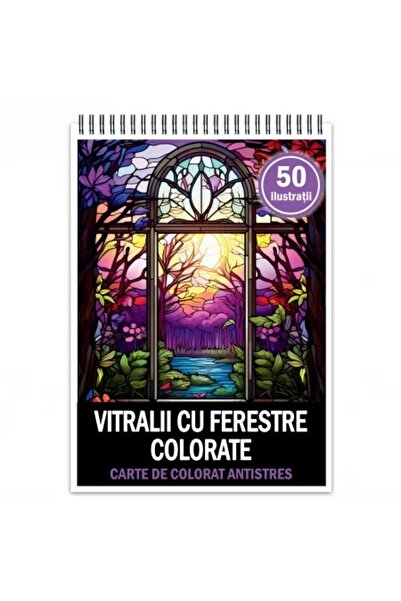 Legendary Gifts Carte de colorat antistres, 50 de ilustrații cu vitralii și f...