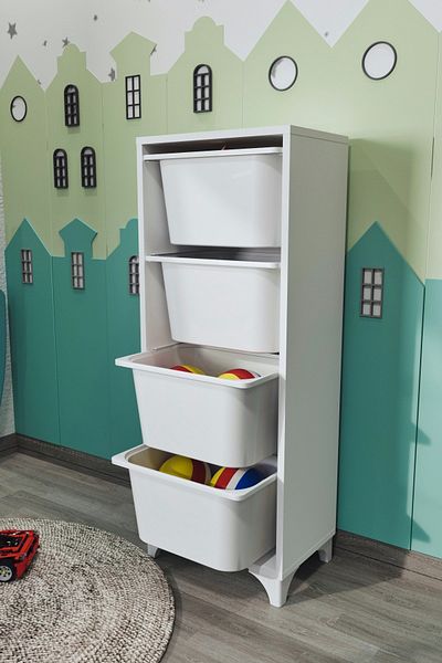 Bofigo 4 Basket Cabinet Multipurpose Storage Cabinet Toy Organizer Dora White
