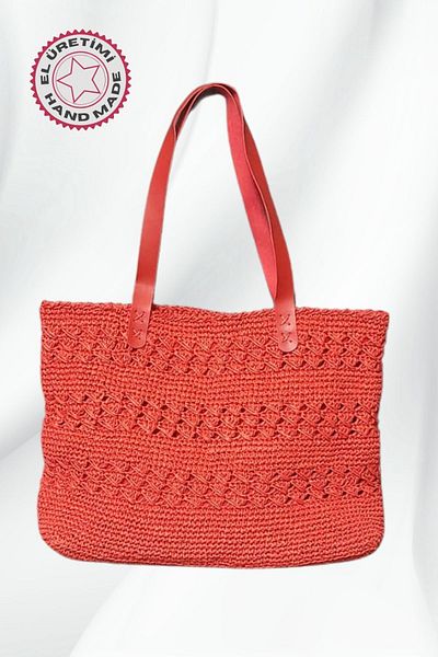 Uretti - Hüsniye 8494 1360 Hand Knitted Red Paper Rope Women's Shoulder Bag