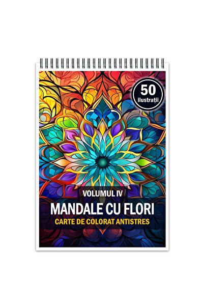 Legendary Gifts Carte de colorat antistres, 50 de ilustrații cu mandale și fl...