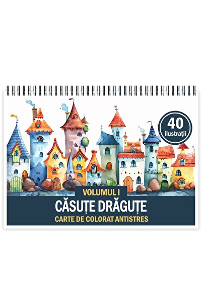Legendary Gifts Carte de colorat antistres, 40 de ilustrații drăguțe cu căsuțe, Format: A4