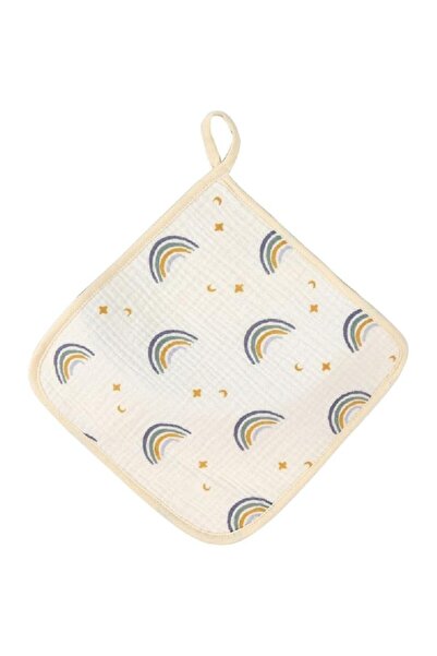 Flippy Absorbent Cotton Towel, 25 x 25 cm, Rainbow Design with Hanger, Beige