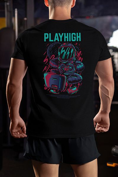 StoryGift Romania Men's T-Shirt With Man IN Astronaut Suit In Space Playing On Computer, STG Controller