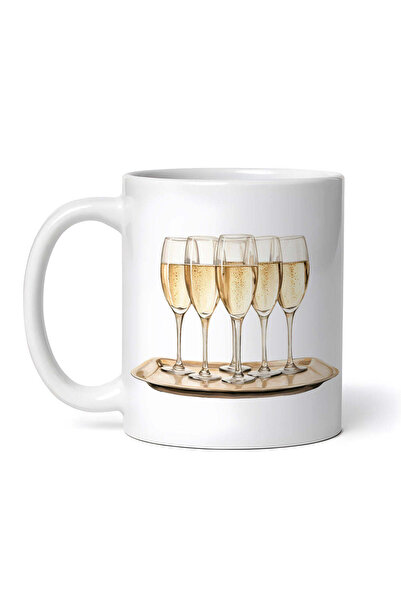 OEM Cană albă personalizată, cupe de șampanie pe tavă, INOVATIX®. 330ml