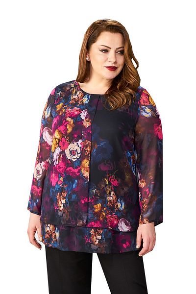 LİLAS XXL Plus Size Pink Color Floral Chiffon Blouse
