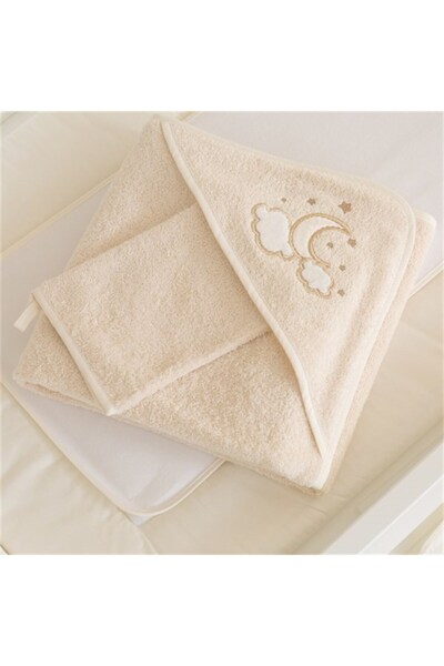 Funna Baby منشفة برأس مثلث + منشفة استحمام - لونا إليجانت - إكرو - 90x90 سم